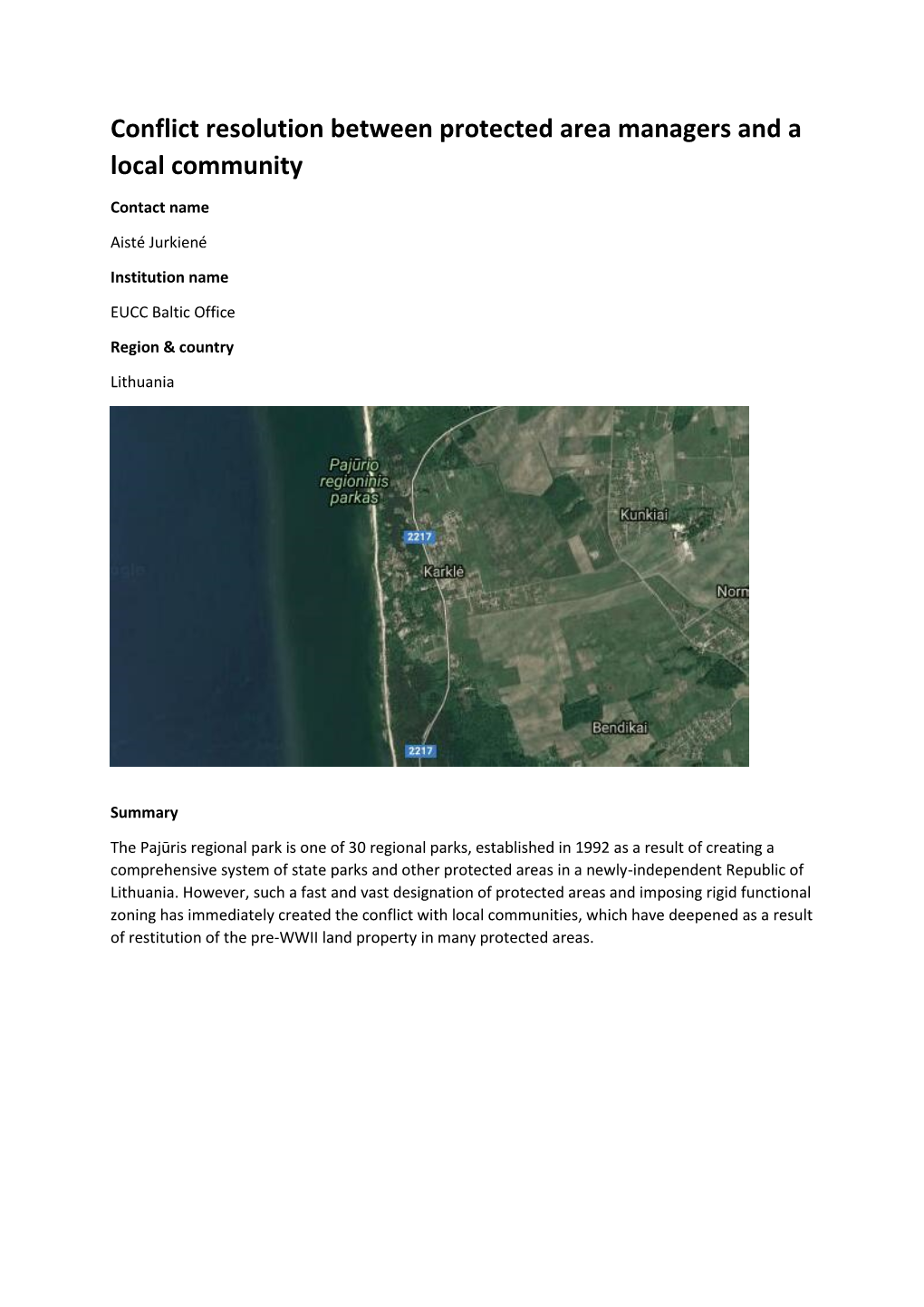 Conflict Resolution Between Protected Area Managers and a Local Community