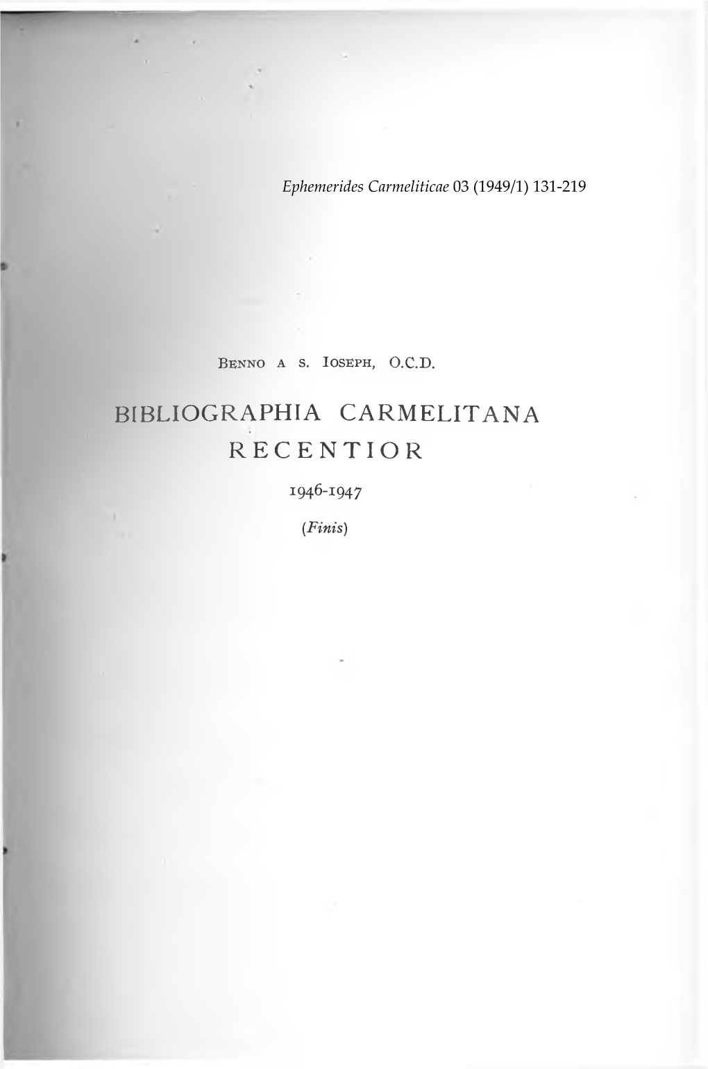 Bibliographia Carmelitana Recentior