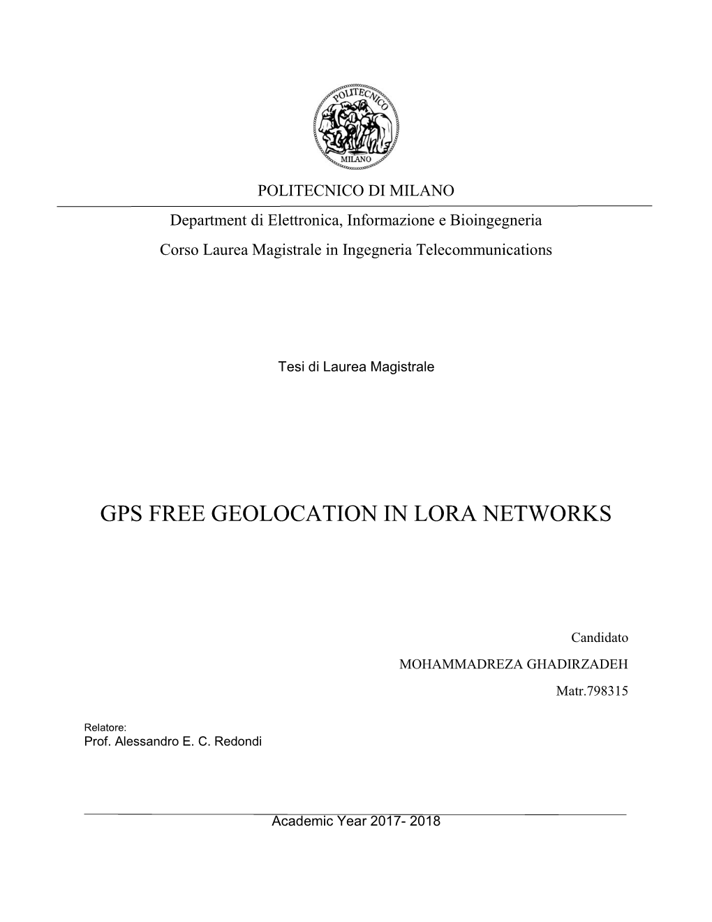 Gps Free Geolocation in Lora Networks