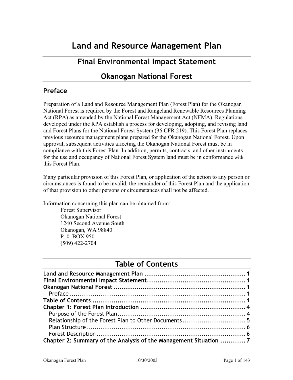 Land and Resource Management Plan