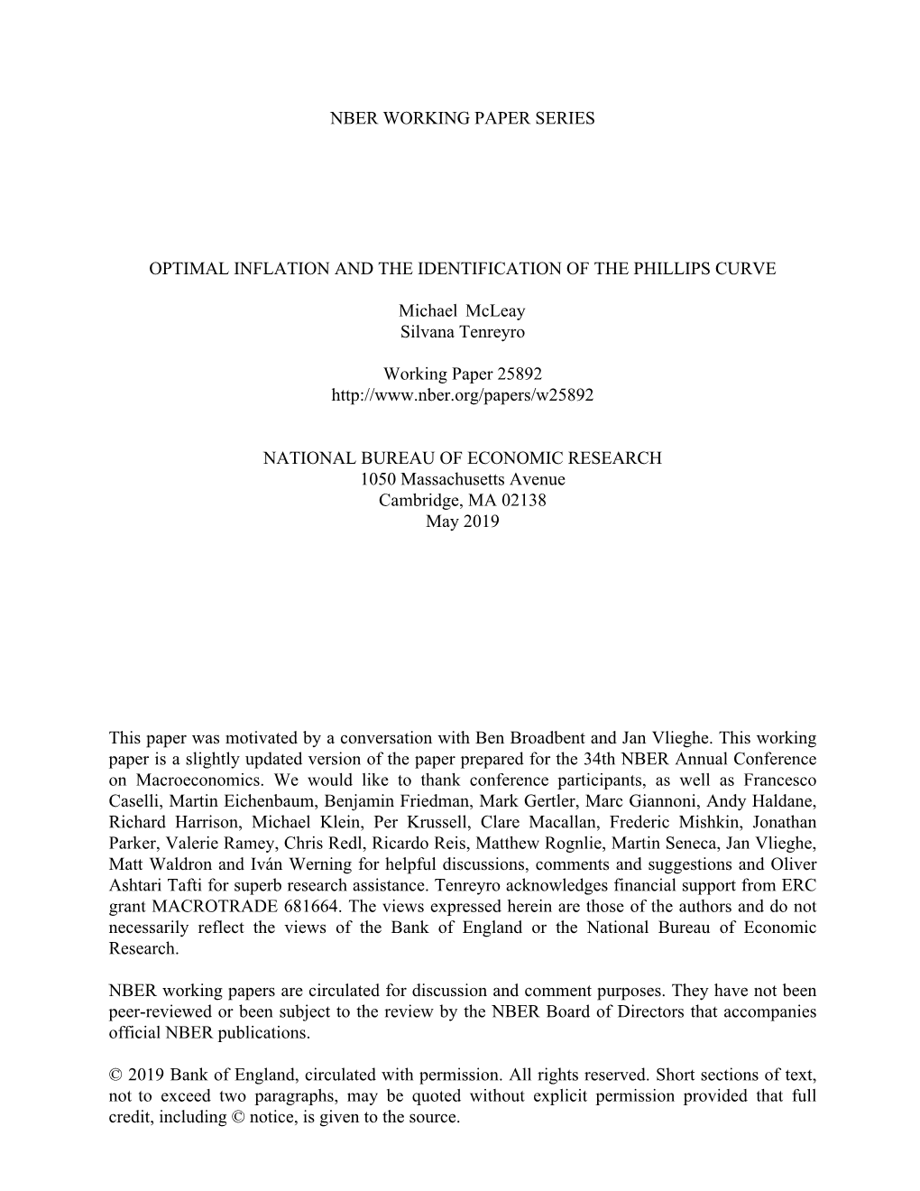 Optimal Inflation and the Identification of the Phillips Curve