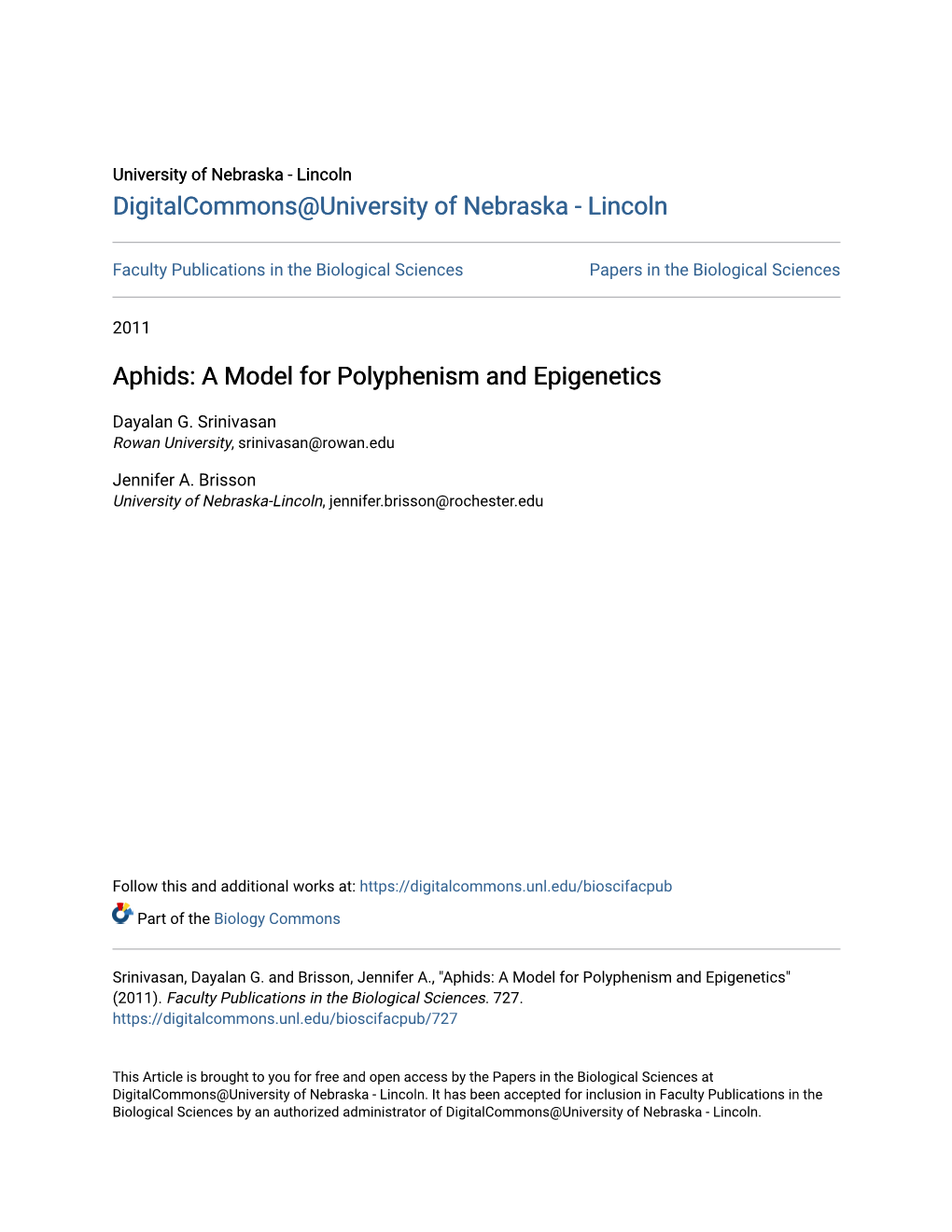 Aphids: a Model for Polyphenism and Epigenetics