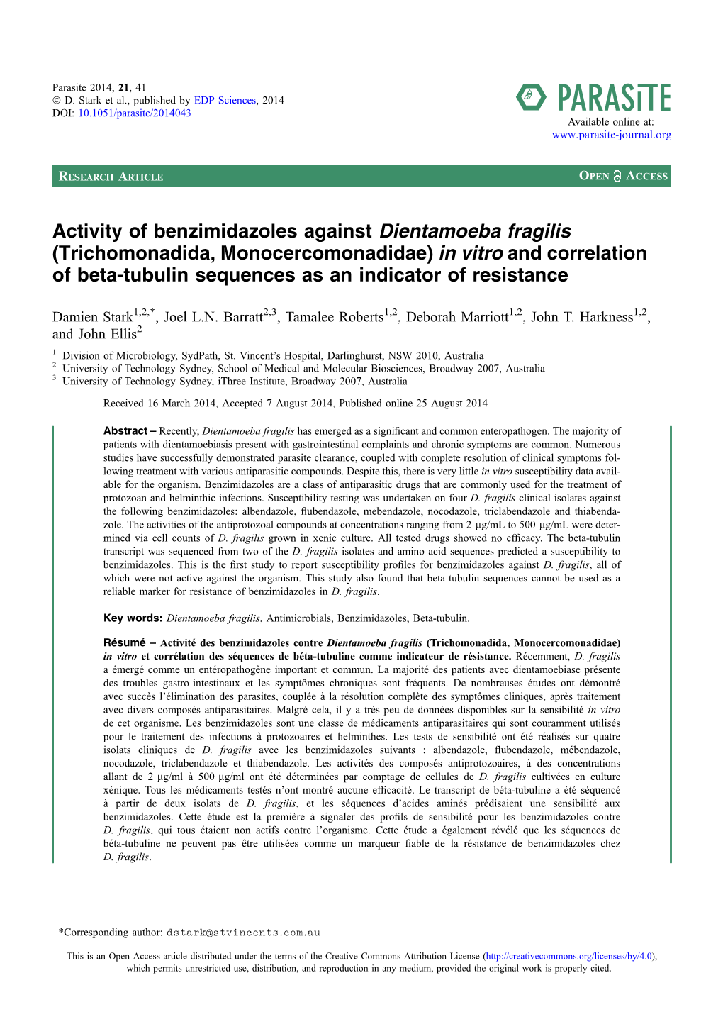 Trichomonadida, Monocercomonadidae) in Vitro and Correlation of Beta-Tubulin Sequences As an Indicator of Resistance