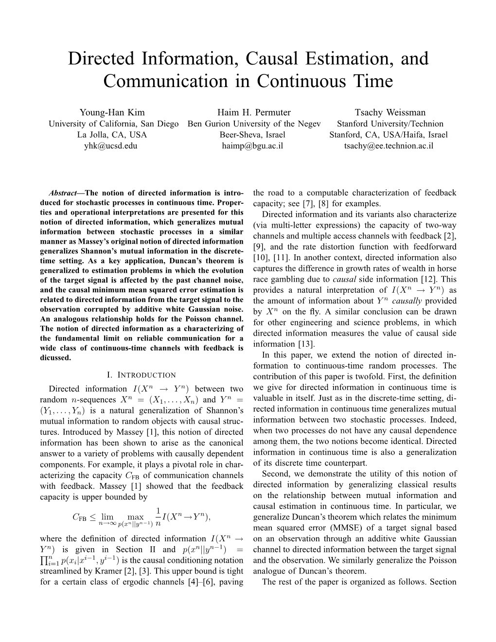 Directed Information, Causal Estimation, and Communication in Continuous Time