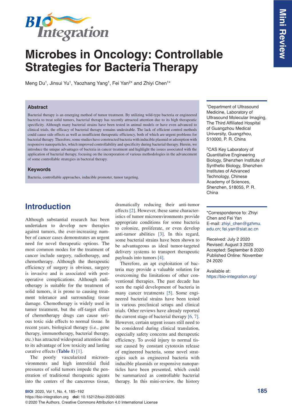 Microbes in Oncology: Controllable Strategies for Bacteria Therapy