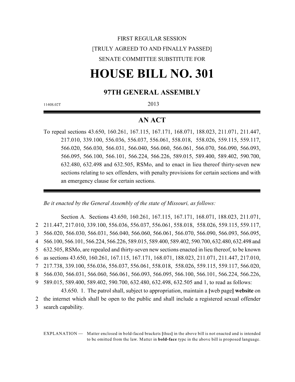 House Bill No. 301