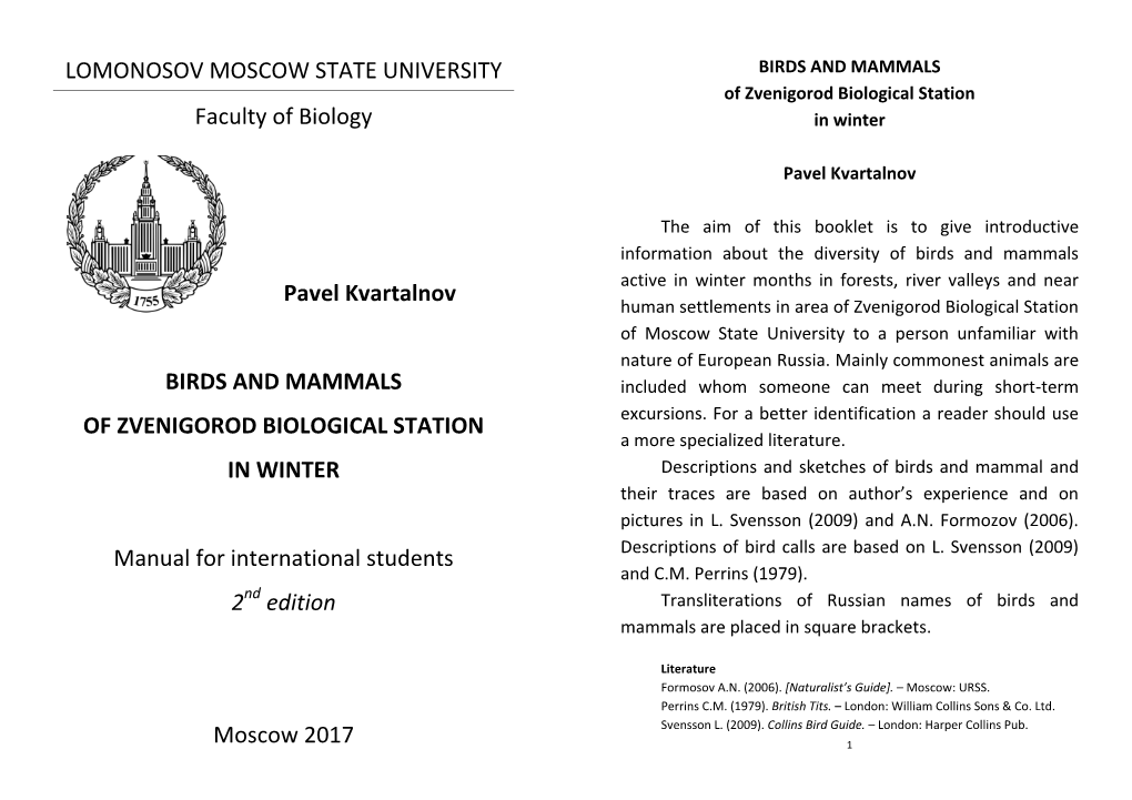 LOMONOSOV MOSCOW STATE UNIVERSITY Faculty of Biology