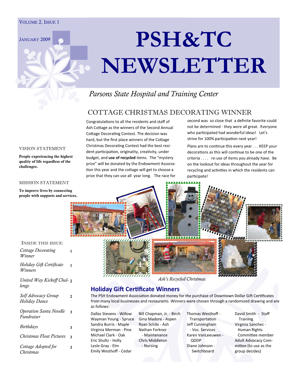 Parsons State Hospital and Training Center PSH&TC NEWSLETTER