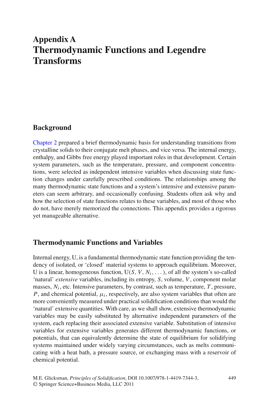 Appendix a Thermodynamic Functions and Legendre Transforms