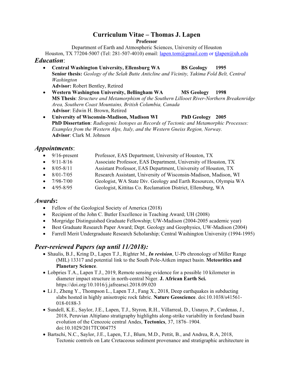 Curriculum Vitae – Thomas J