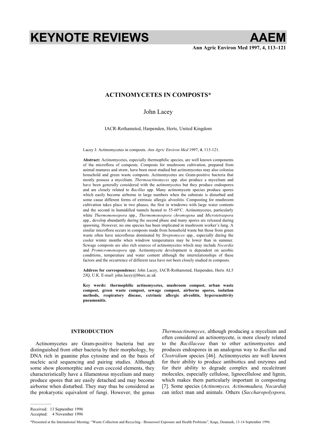 KEYNOTE REVIEWS AAEM Ann Agric Environ Med 1997, 4, 113–121