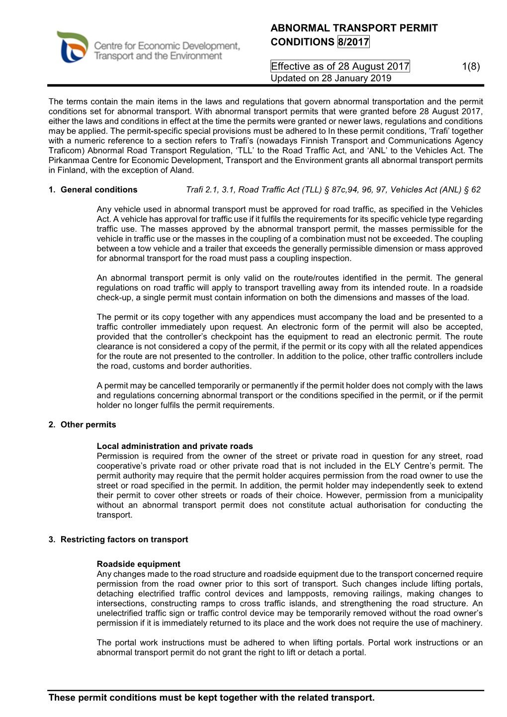 ABNORMAL TRANSPORT PERMIT CONDITIONS 8/2017 Effective As Of