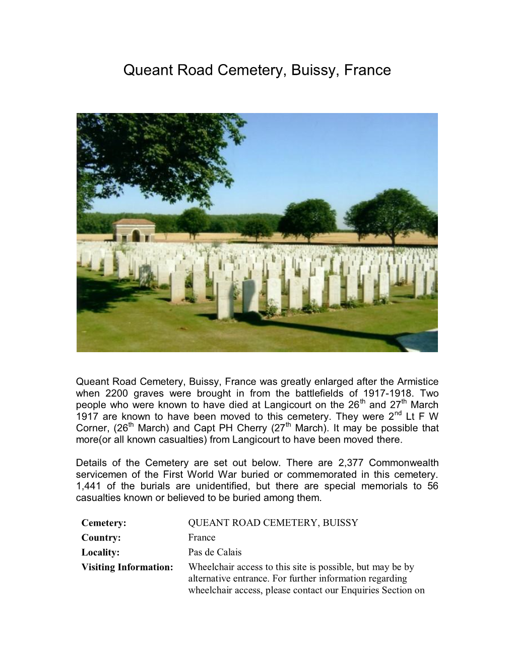 Queant Road Cemetery, Buissy, France