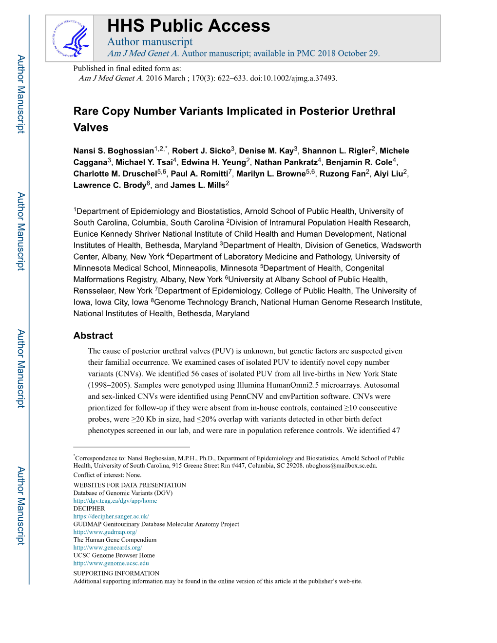 Rare Copy Number Variants Implicated in Posterior Urethral Valves