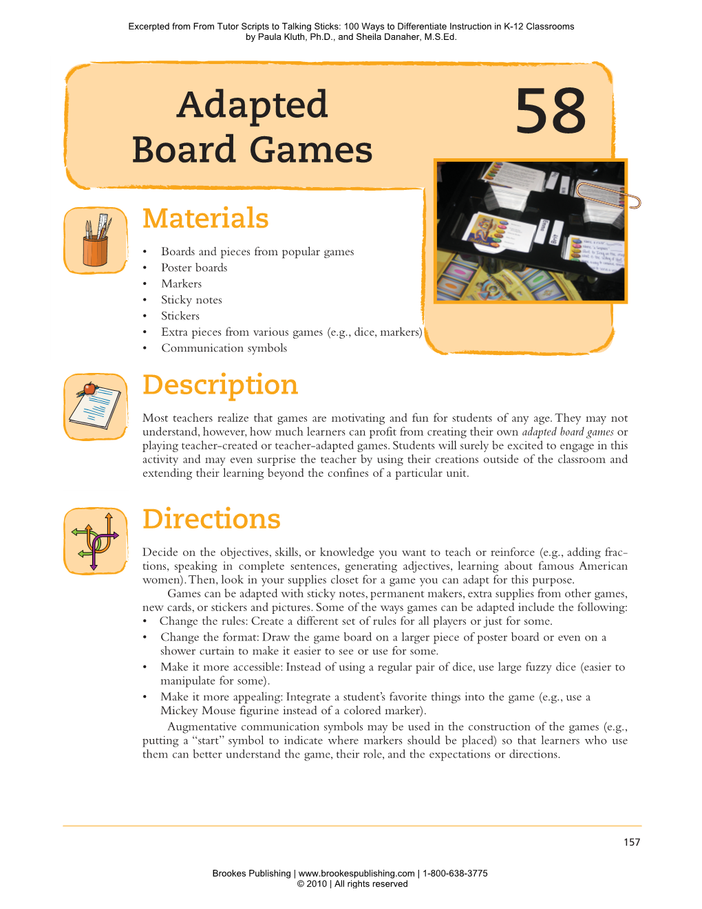 Adapted Board Games Or Playing Teacher-Created Or Teacher-Adapted Games