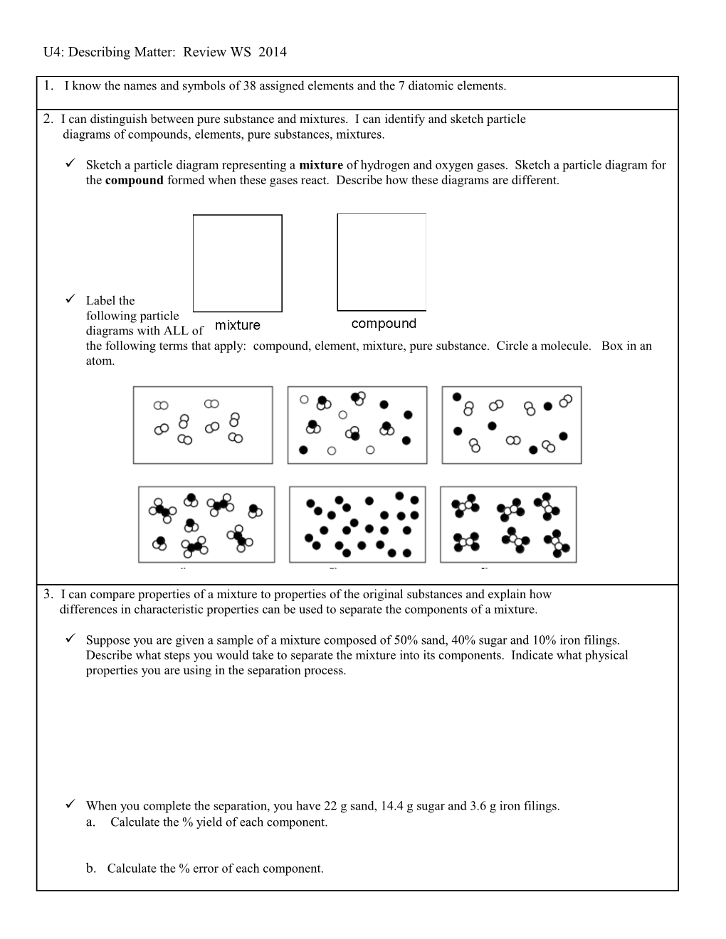 U4: Describing Matter: Review WS 2014