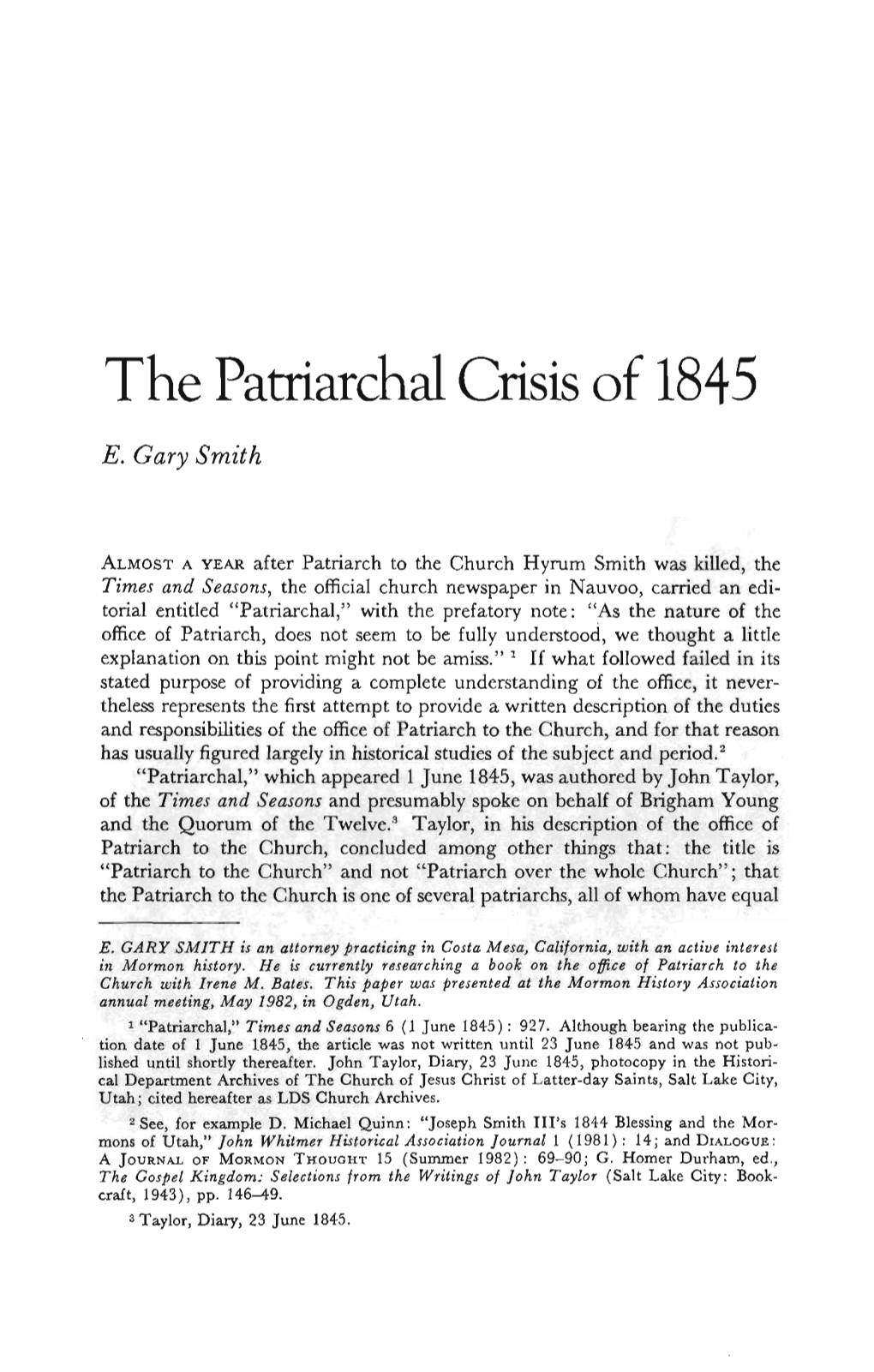 The Patriarchal Crisis of 1845 E