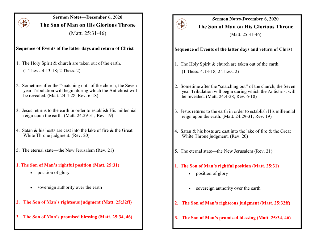 The Son of Man on His Glorious Throne (Matt. 25:31-46) (Matt