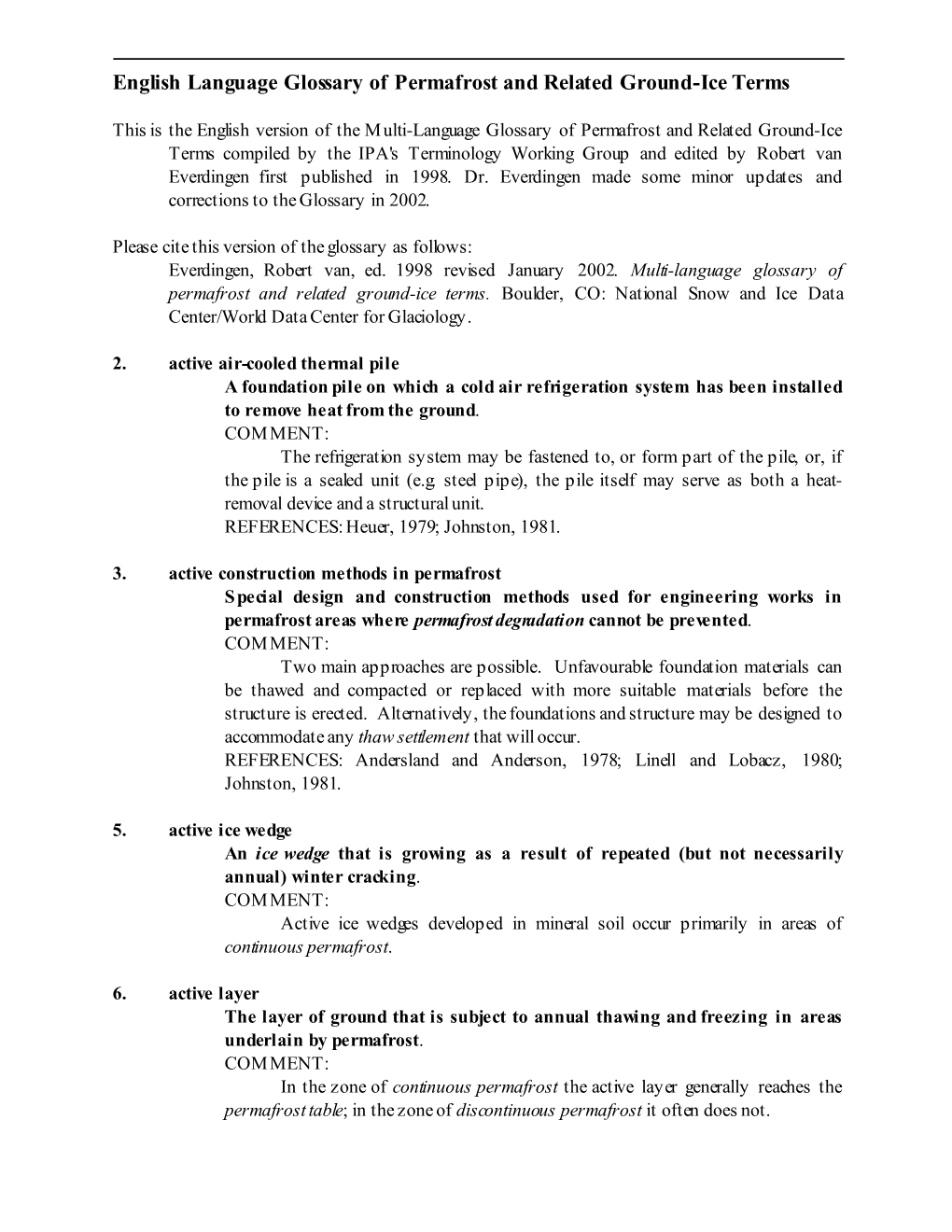 English Language Glossary of Permafrost and Related Ground-Ice Terms