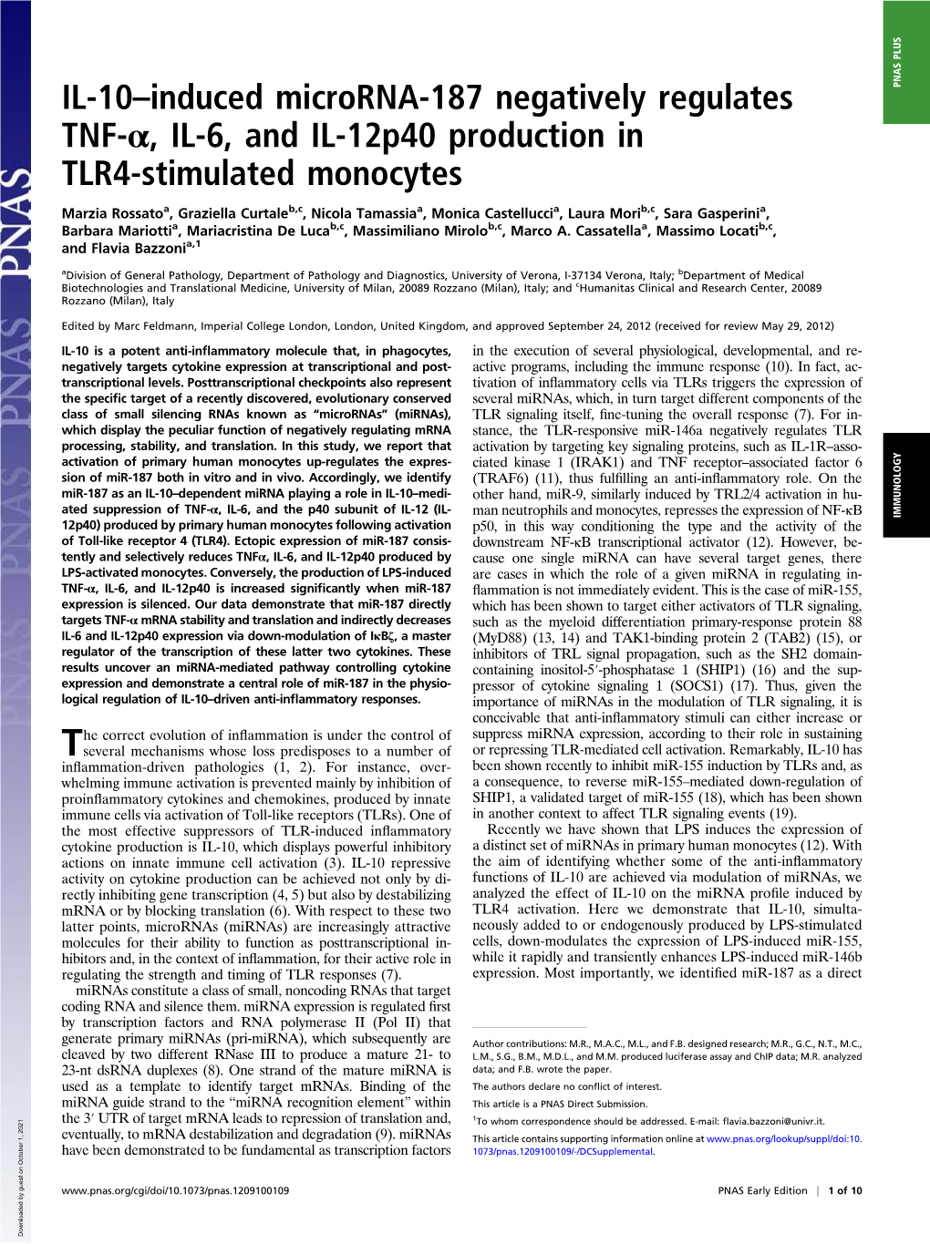 IL-10–Induced Microrna-187 Negatively Regulates TNF-Α