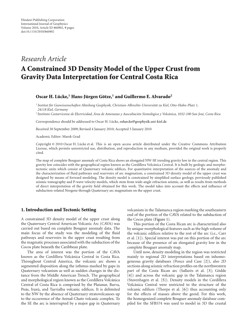 A Constrained 3D Density Model of the Upper Crust from Gravity Data Interpretation for Central Costa Rica