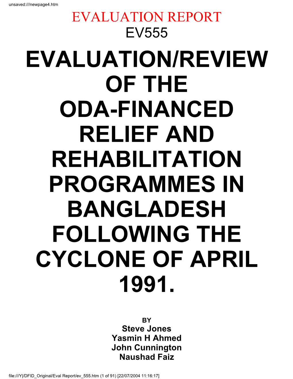 ODA-Financed Relief & Rehabilitation Programmes in Bangladesh