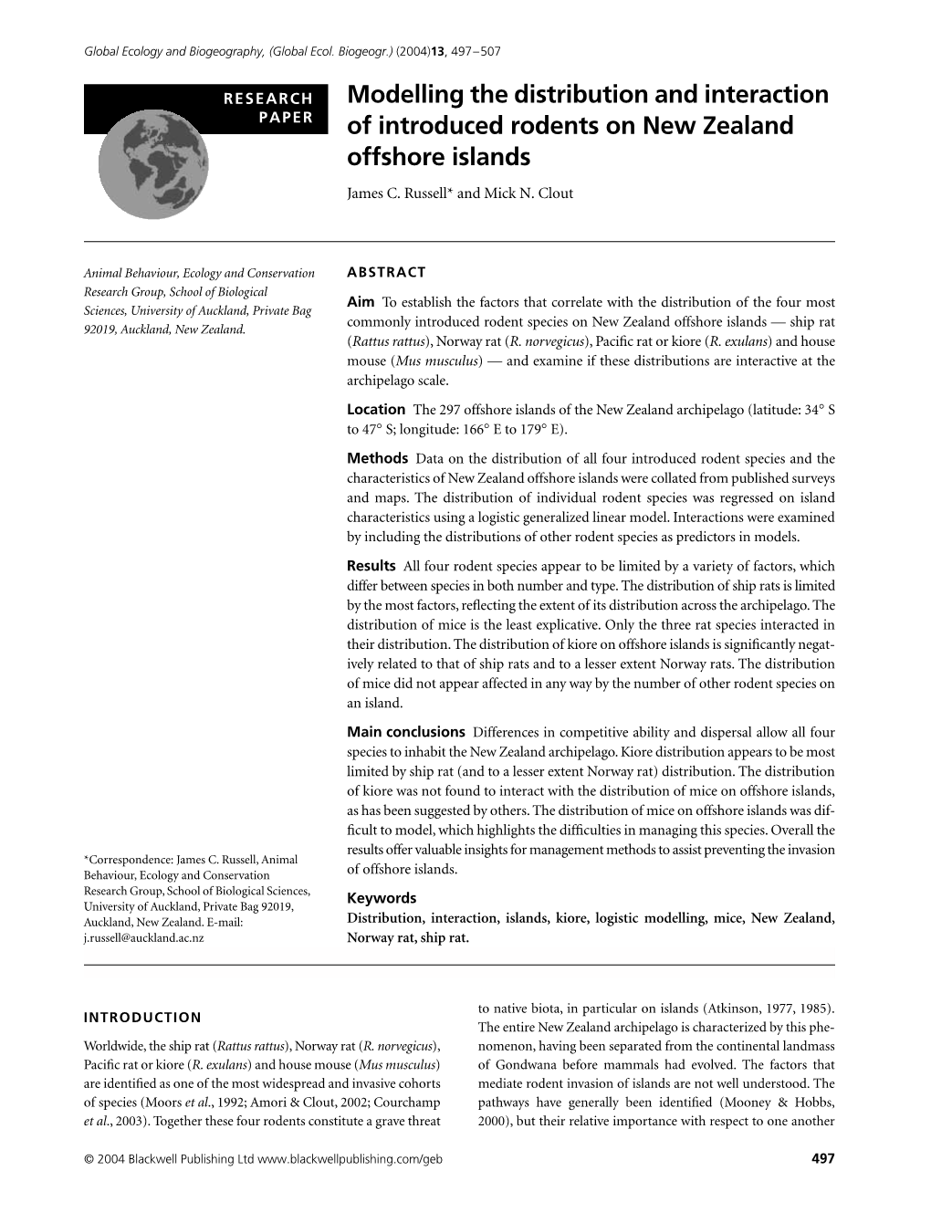 Modelling the Distribution and Interaction of Introduced Rodents On