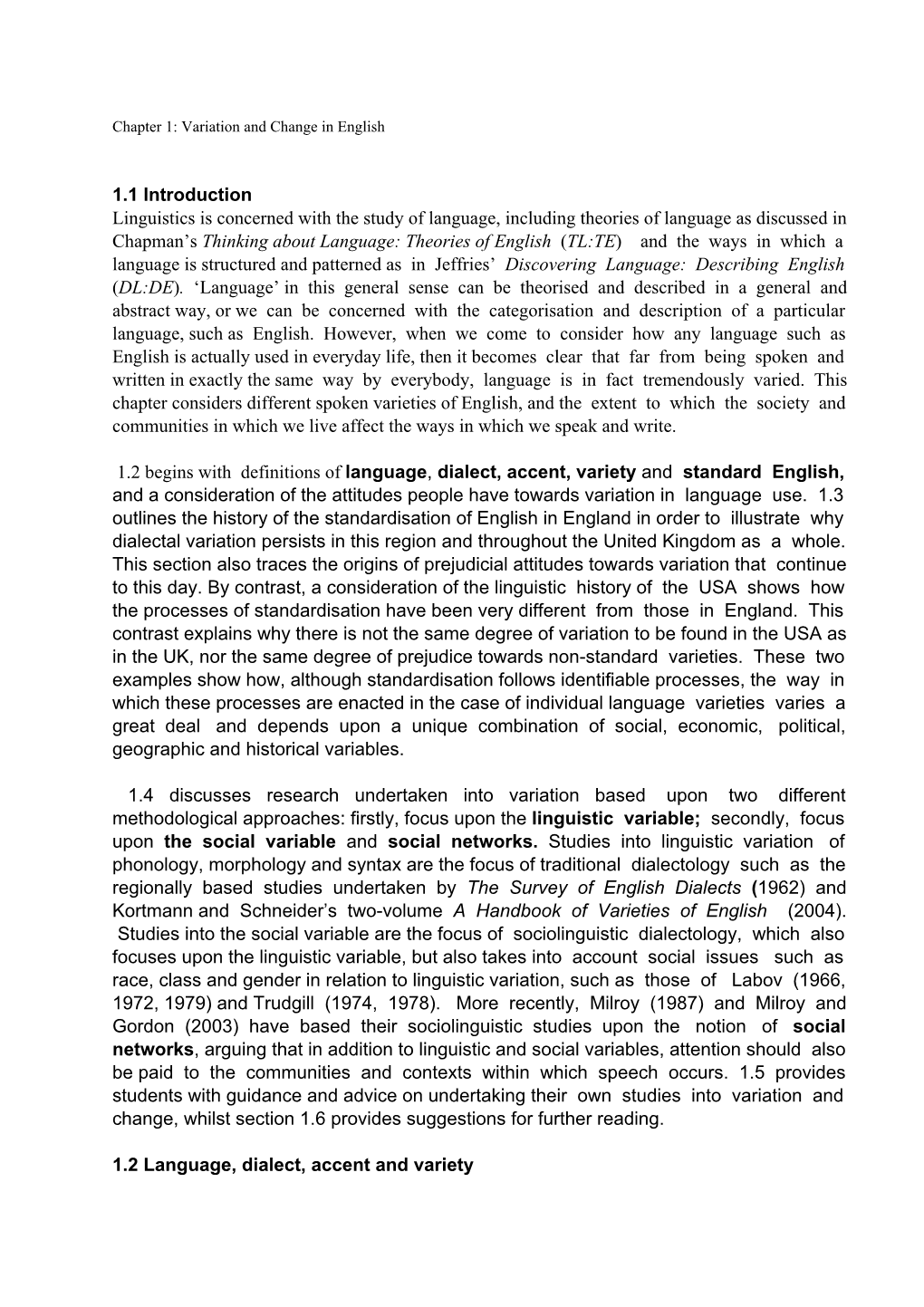 Chapter 1: Variation and Change in English