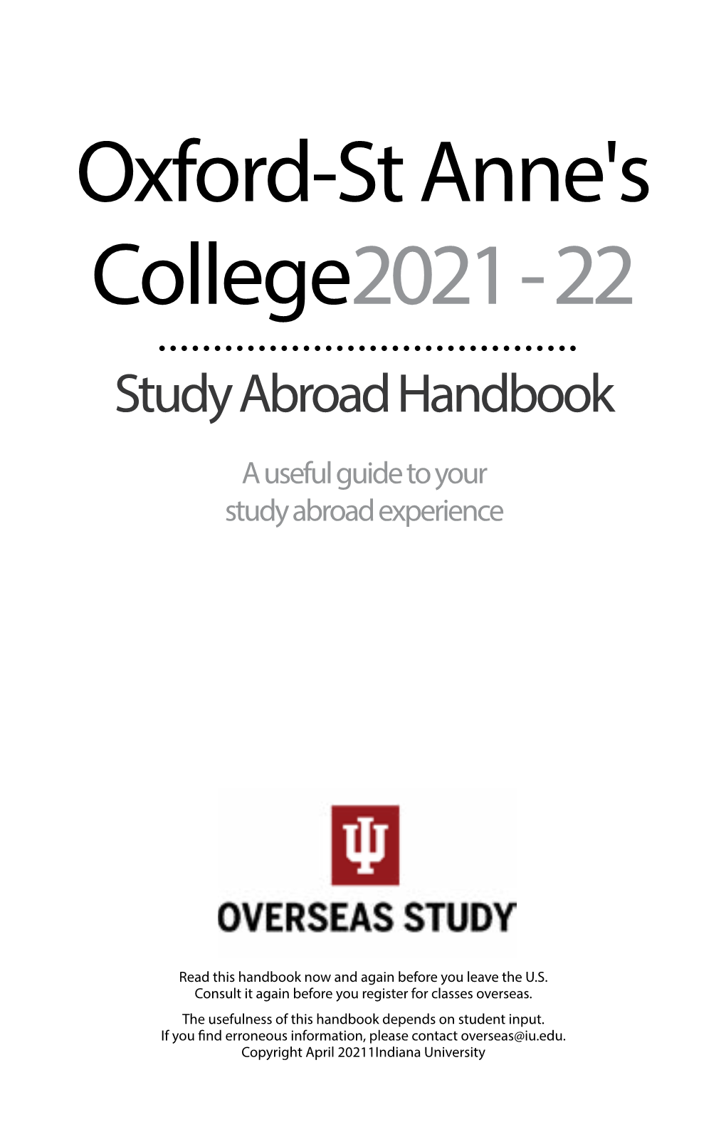 Oxford-St Anne's College2021 - 22 Study Abroad Handbook