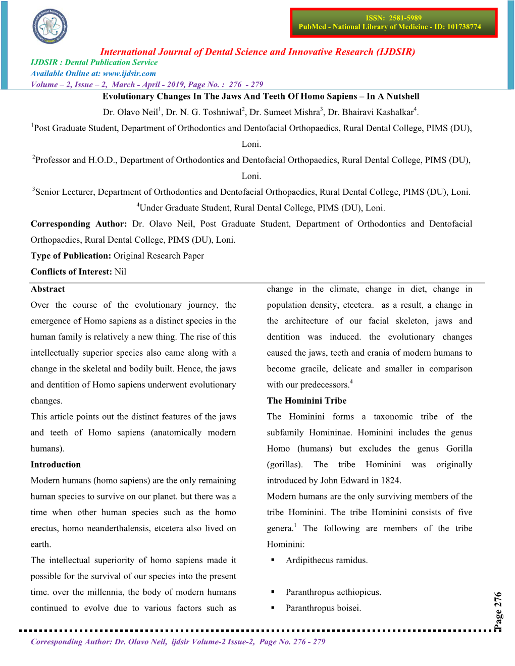 International Journal of Dental Science and Innovative Research (IJDSIR) P Age