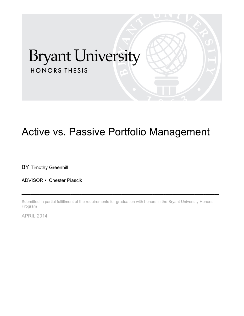 Active Vs. Passive Portfolio Management