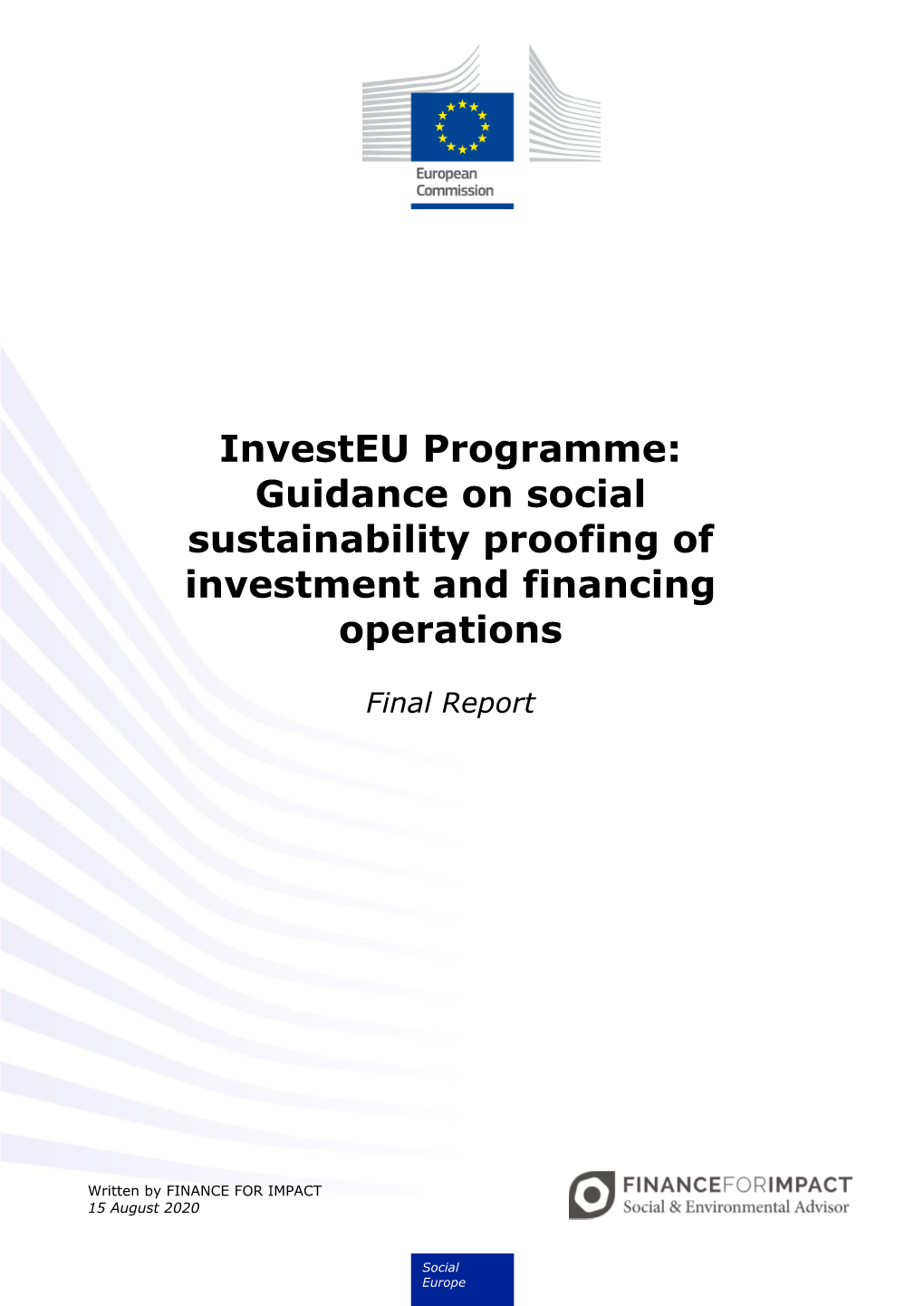 Investeu Programme: Guidance on Social Sustainability Proofing of Investment and Financing Operations