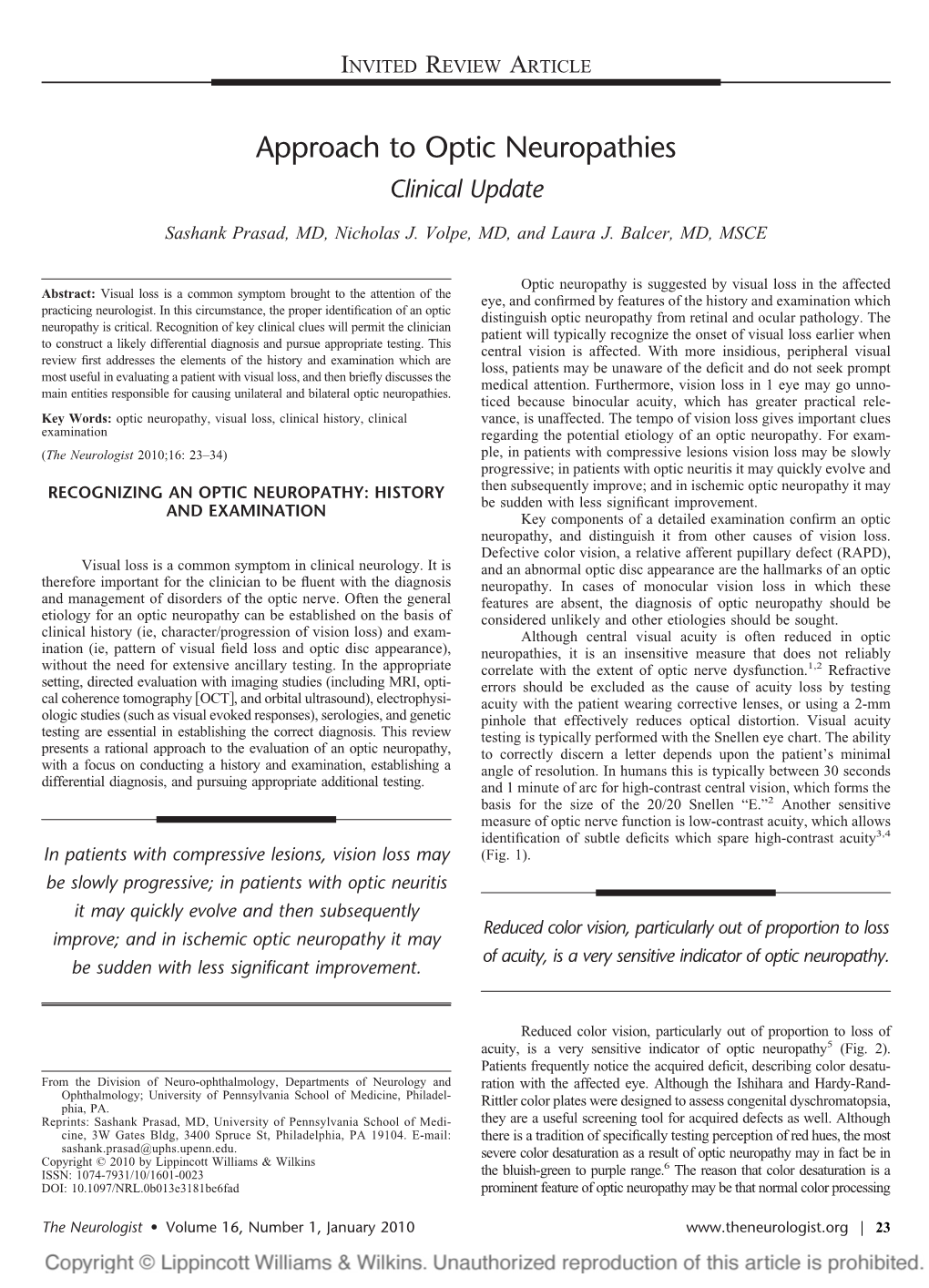 Approach to Optic Neuropathies: Clinical Update