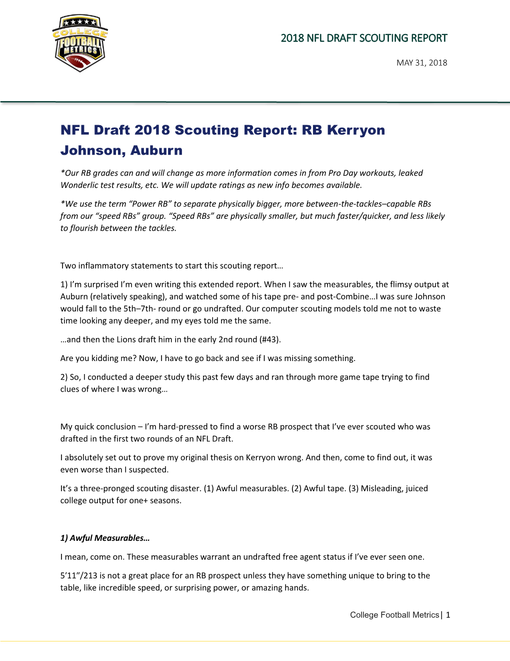 NFL Draft 2018 Scouting Report: RB Kerryon Johnson, Auburn