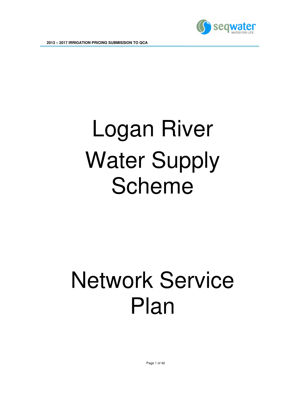 Logan River Water Supply Scheme Network Service Plan