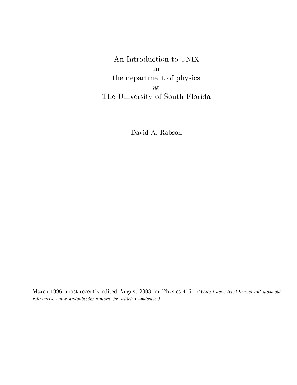 An Introduction to UNIX in the Department of Physics at The