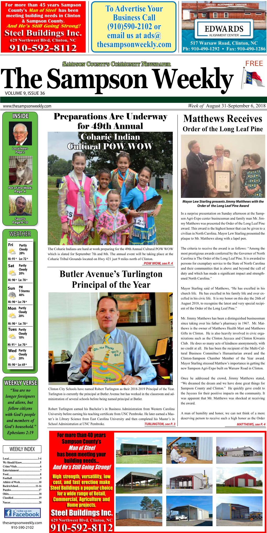 Matthews Receives for 49Th Annual Order of the Long Leaf Pine Coharie Indian Local News Cultural POW WOW Page 2