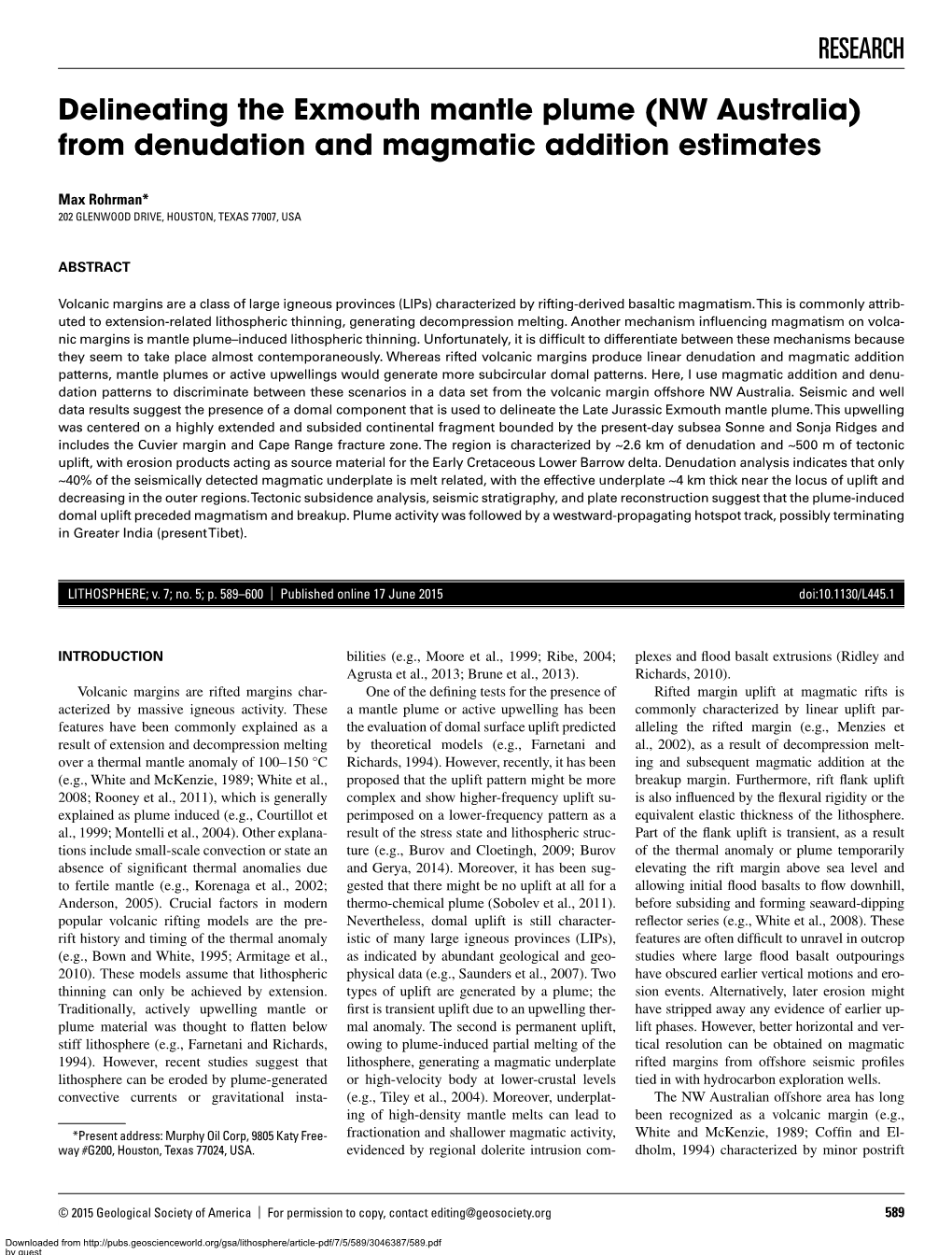 RESEARCH Delineating the Exmouth Mantle Plume