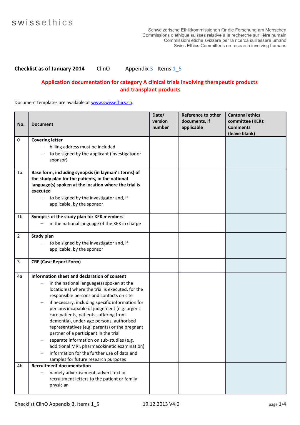 Checklist As of January 2014 Clino Appendix 3 Items 1 5