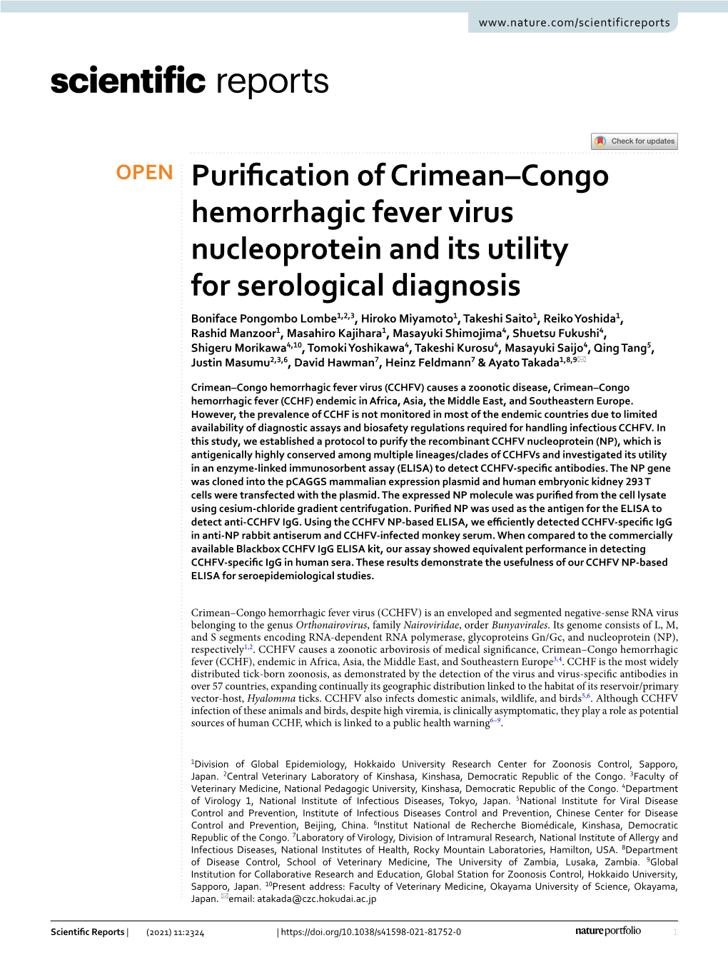 Purification of Crimean–Congo Hemorrhagic Fever Virus Nucleoprotein and Its Utility for Serological Diagnosis