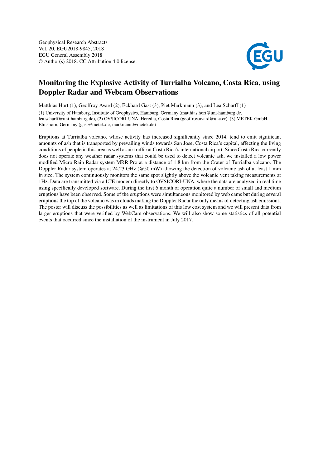 Monitoring the Explosive Activity of Turrialba Volcano, Costa Rica, Using Doppler Radar and Webcam Observations