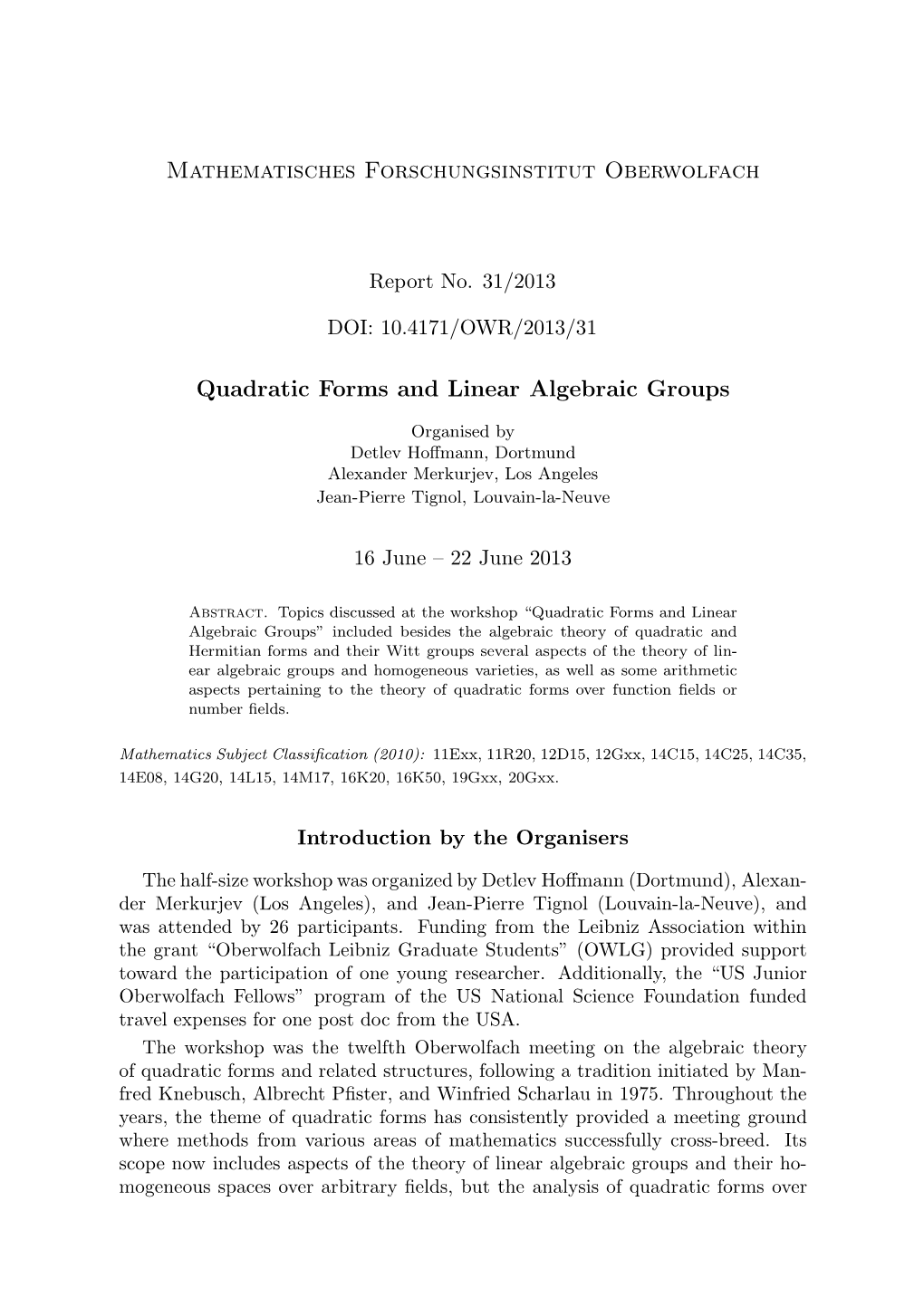 Quadratic Forms and Linear Algebraic Groups