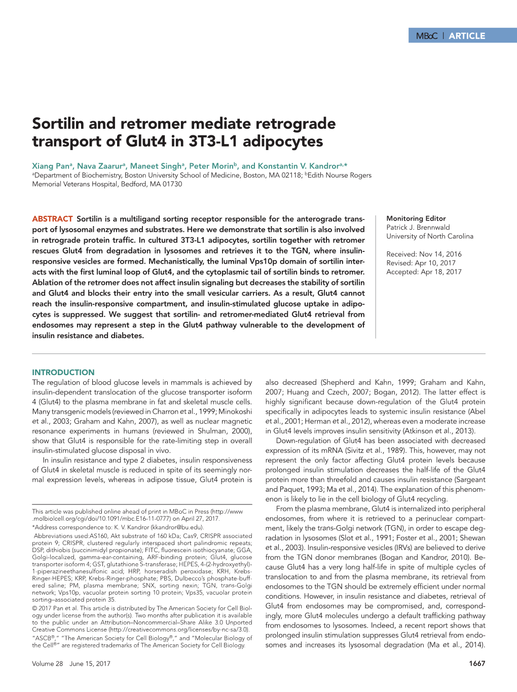 Sortilin and Retromer Mediate Retrograde Transport of Glut4 in 3T3-L1 Adipocytes