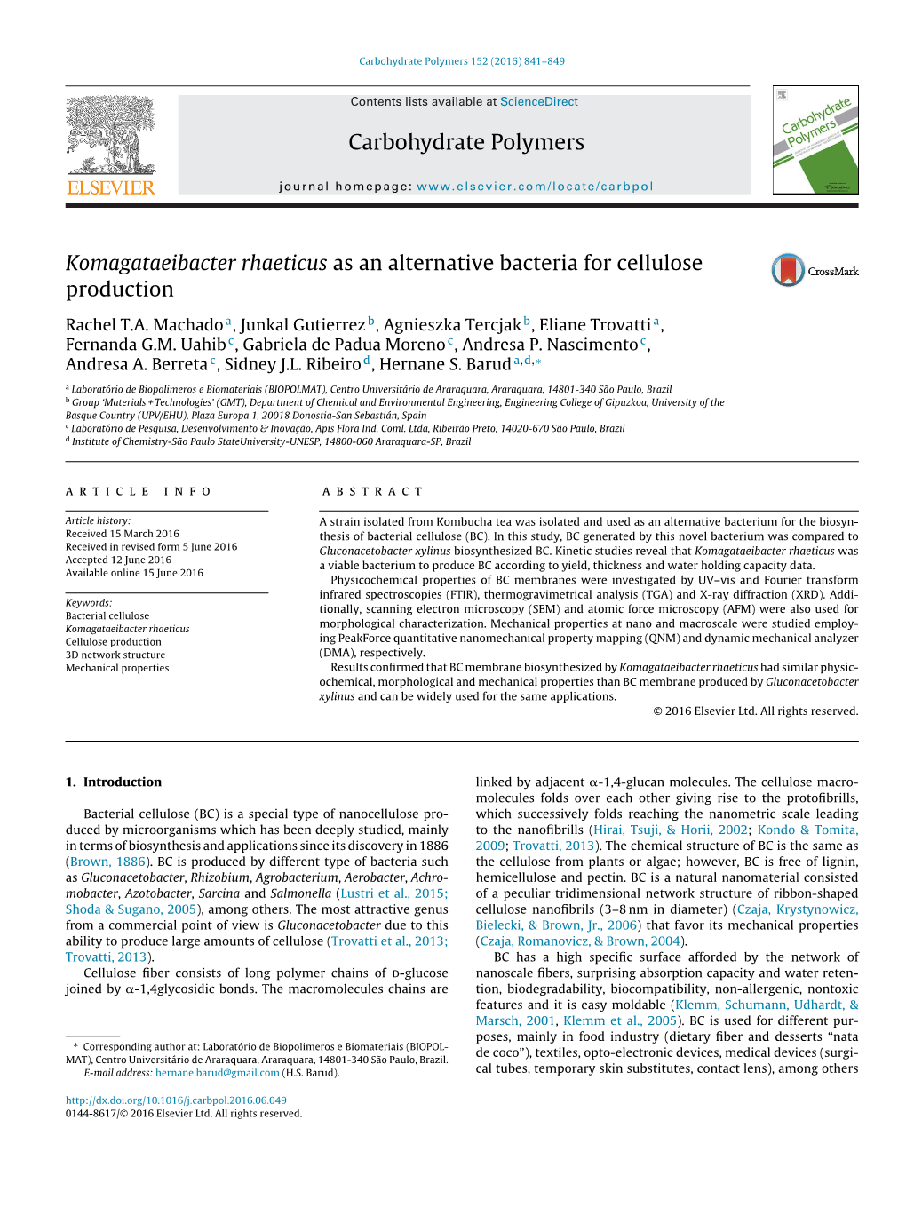 Komagataeibacter Rhaeticus As an Alternative Bacteria for Cellulose Production