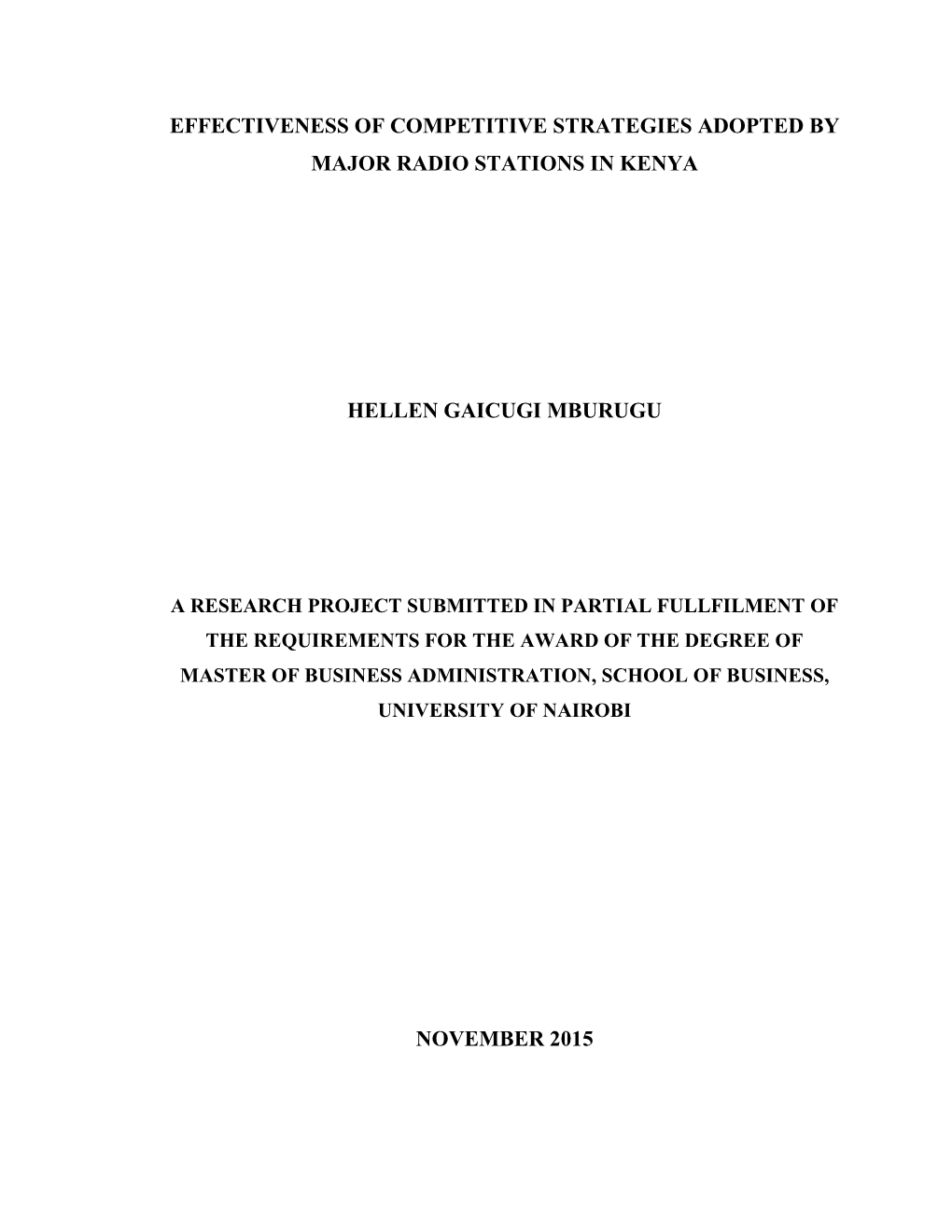 Effectiveness of Competitive Strategies Adopted by Major Radio Stations in Kenya