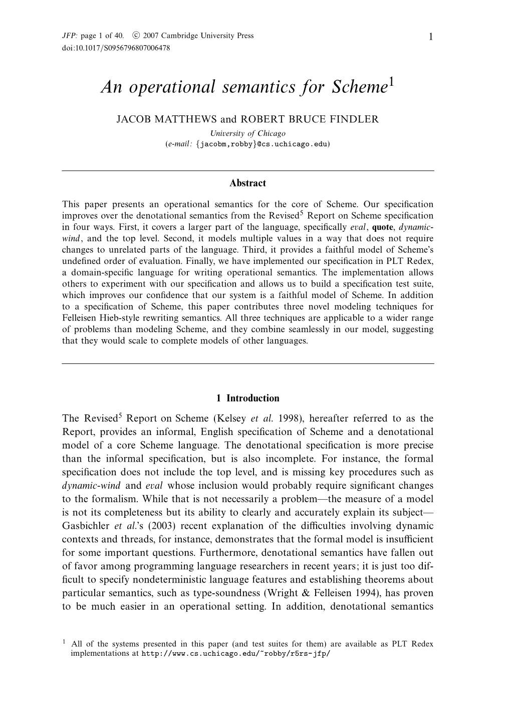 An Operational Semantics for Scheme1