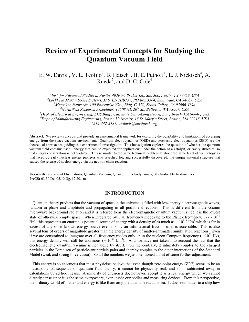 Review of Experimental Concepts for Studying the Quantum Vacuum Field