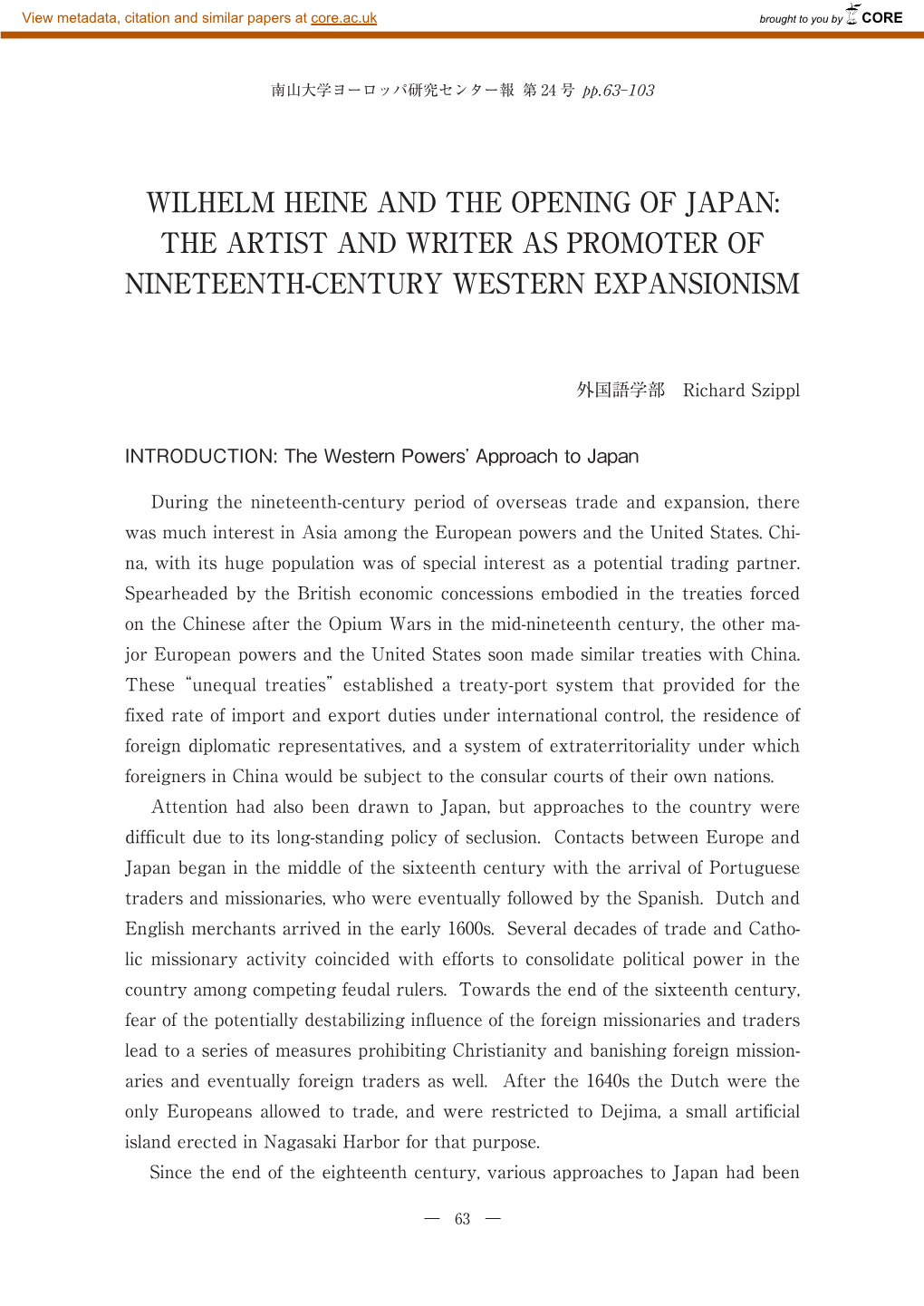 Wilhelm Heine and the Opening of Japan: the Artist and Writer As Promoter of Nineteenth-Century Western Expansionism