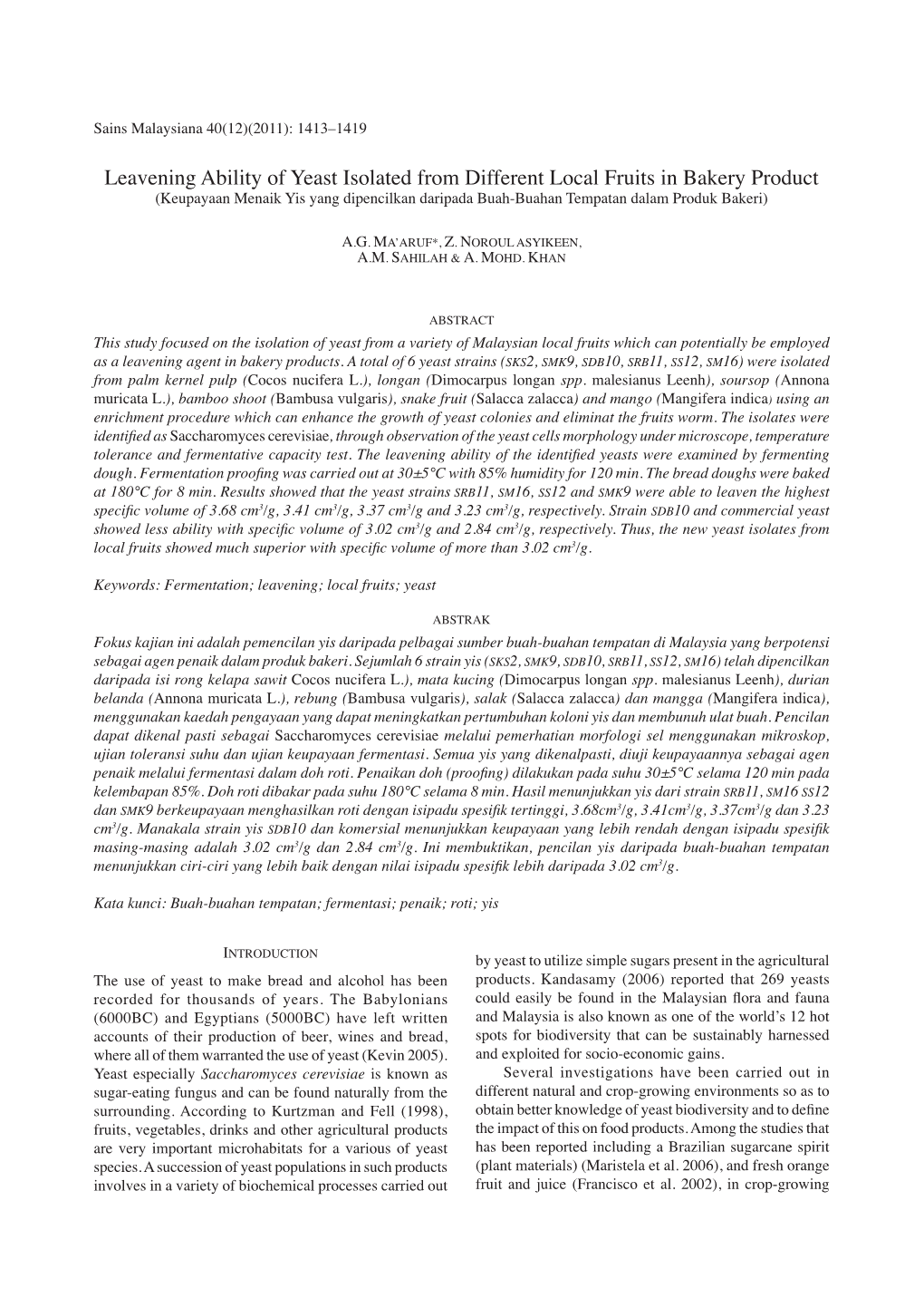 Leavening Ability of Yeast Isolated from Different Local Fruits in Bakery