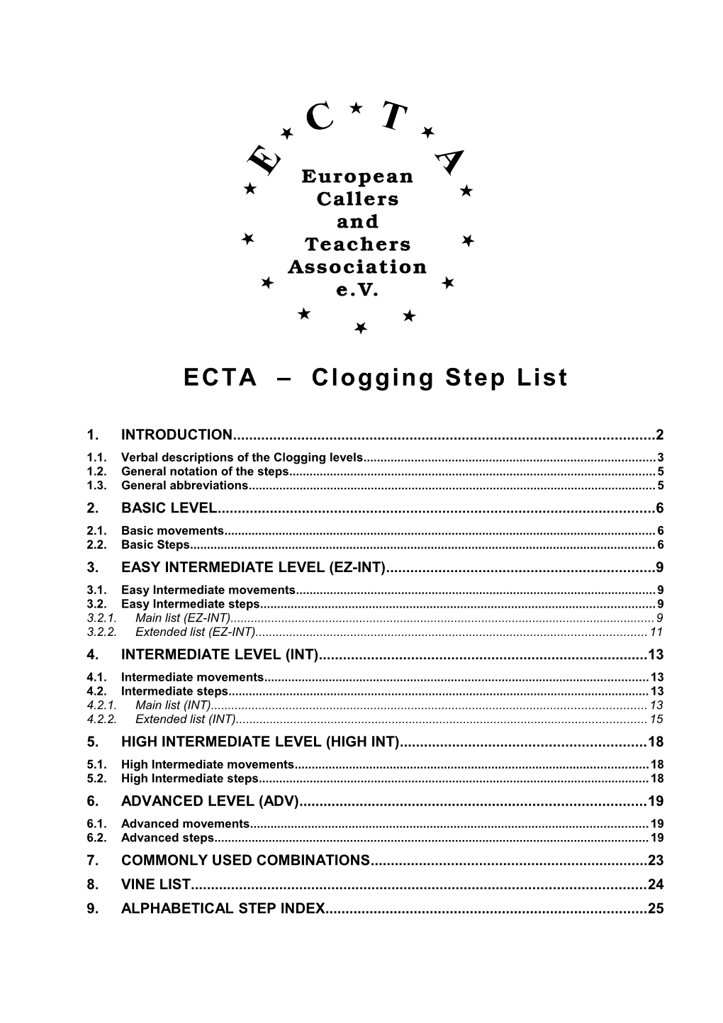 ECTA Clogging - Steplists
